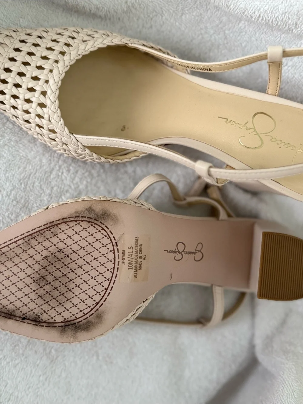 Jessica Simpson Woven Slingback Heels in Light Beige